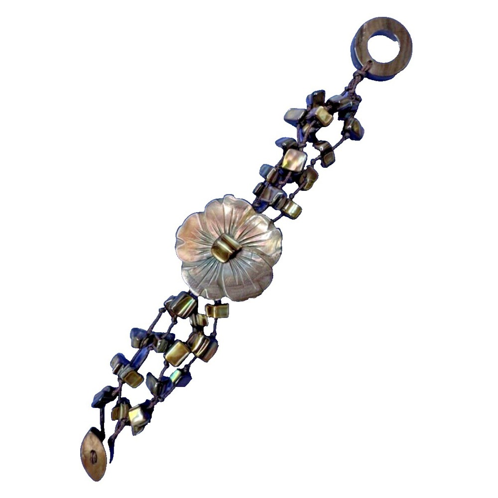 MOP Shell Hibiscus Flower Bracelet Mother of Pearl Beaded Stunning Multi Strand